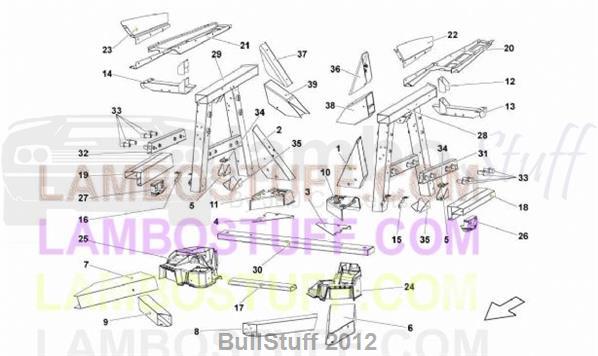 2014 Lamborghini GALLARDO LP 550-2 COUPE EUROPE REAR FRAME ELEMENTS (701.09.00)